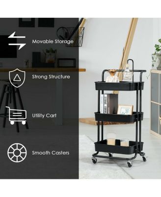 3-Tier Utility Cart Storage Rolling Cart with Casters