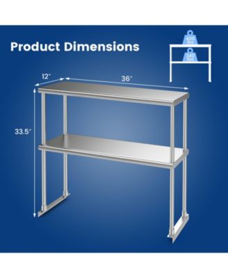 36 x 12 Inch Kitchen Stainless Steel Overshelf with Adjustable Lower Shelf