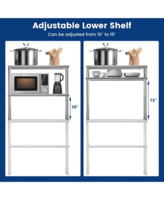 36 x 12 Inch Kitchen Stainless Steel Overshelf with Adjustable Lower Shelf