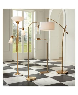 Raymond Modern Arc Floor Lamp 69" Tall Warm Gold Adjustable Boom Arm White Linen Drum Shade for Living Room Reading Office House