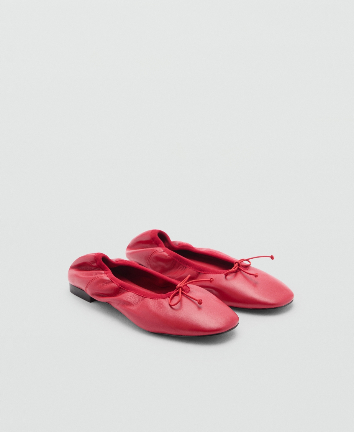 Mango Women's Bow Detail Leather Ballet Flats