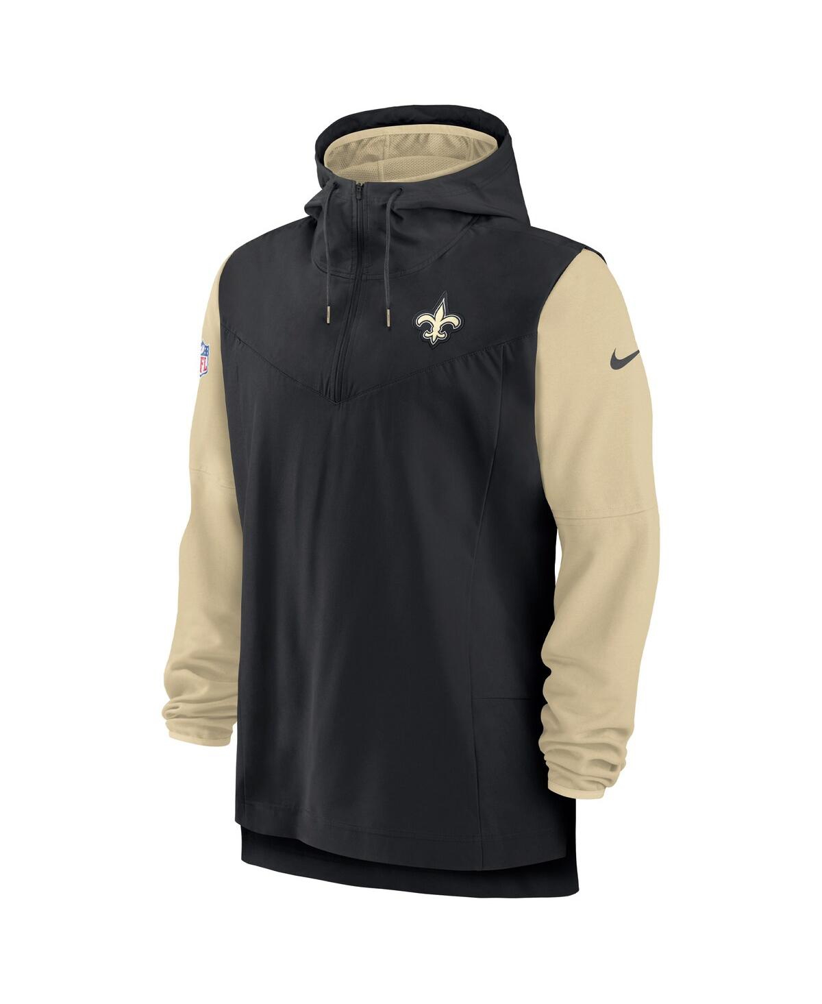 NIKE MEN'S BLACK/GOLD NEW ORLEANS SAINTS SIDELINE PLAYER QUARTER-ZIP HOODIE