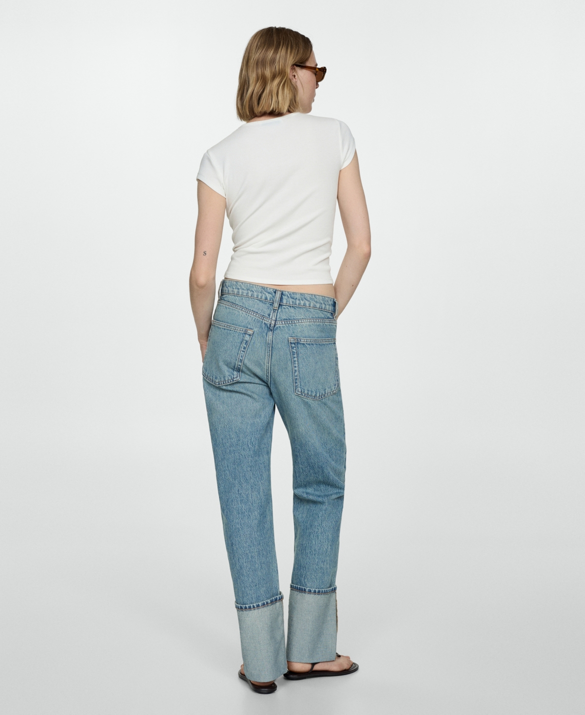 Mango Women's Turn-Up Hem Straight Jeans - Blue