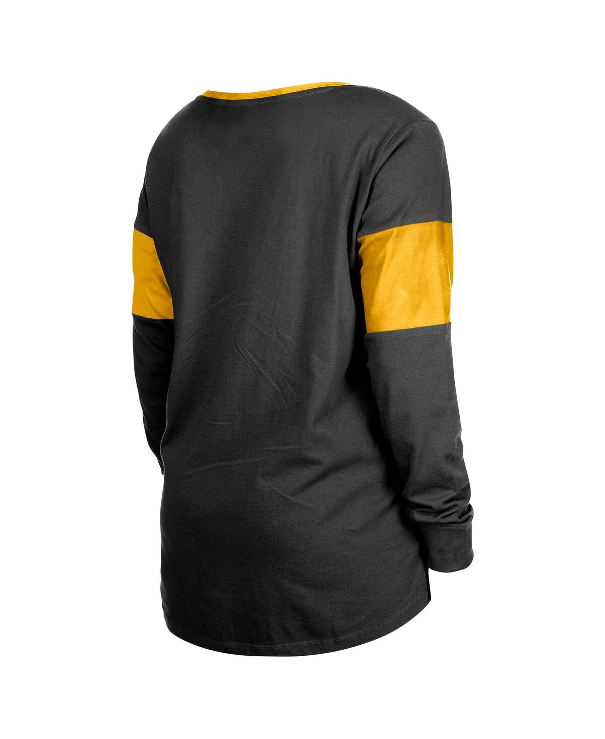 NEW ERA WOMEN'S BLACK PITTSBURGH STEELERS LACE-UP NOTCH-NECK LONG SLEEVE T-SHIRT 