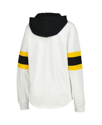 Women's White/Black Pittsburgh Penguins Goal Zone Long Sleeve Lace-Up Hoodie T-Shirt