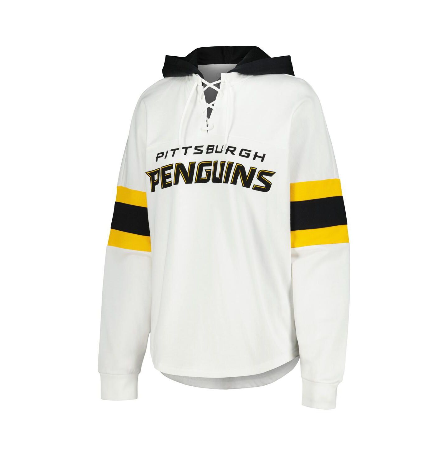 Женское худи G-III 4Her by Carl Banks White/Black Pittsburgh Penguins Goal Zone Long Sleeve Lace-Up T-Shirt — фото 3