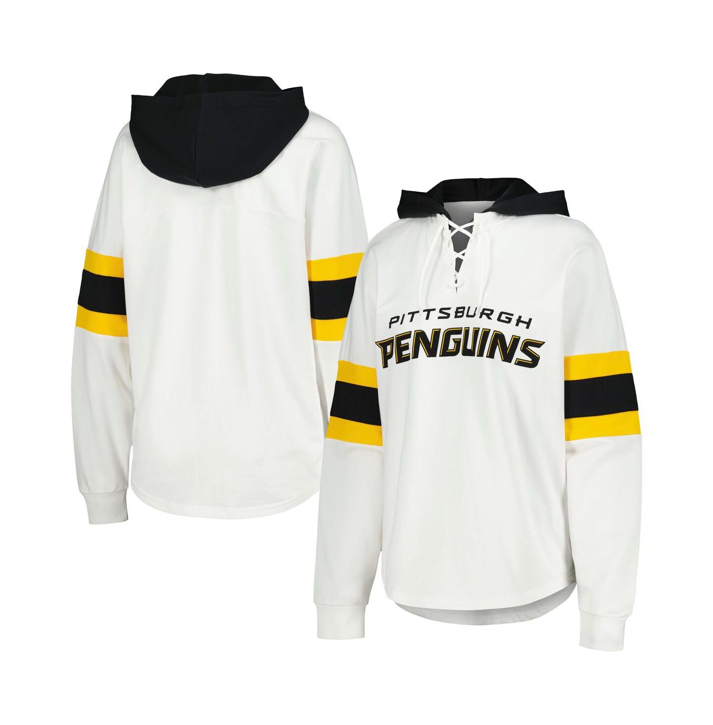 Женское худи G-III 4Her by Carl Banks White/Black Pittsburgh Penguins Goal Zone Long Sleeve Lace-Up T-Shirt — фото 1