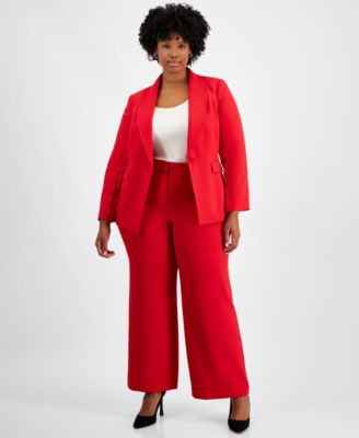 Plus Size Single Button Blazer Wide Leg Pants