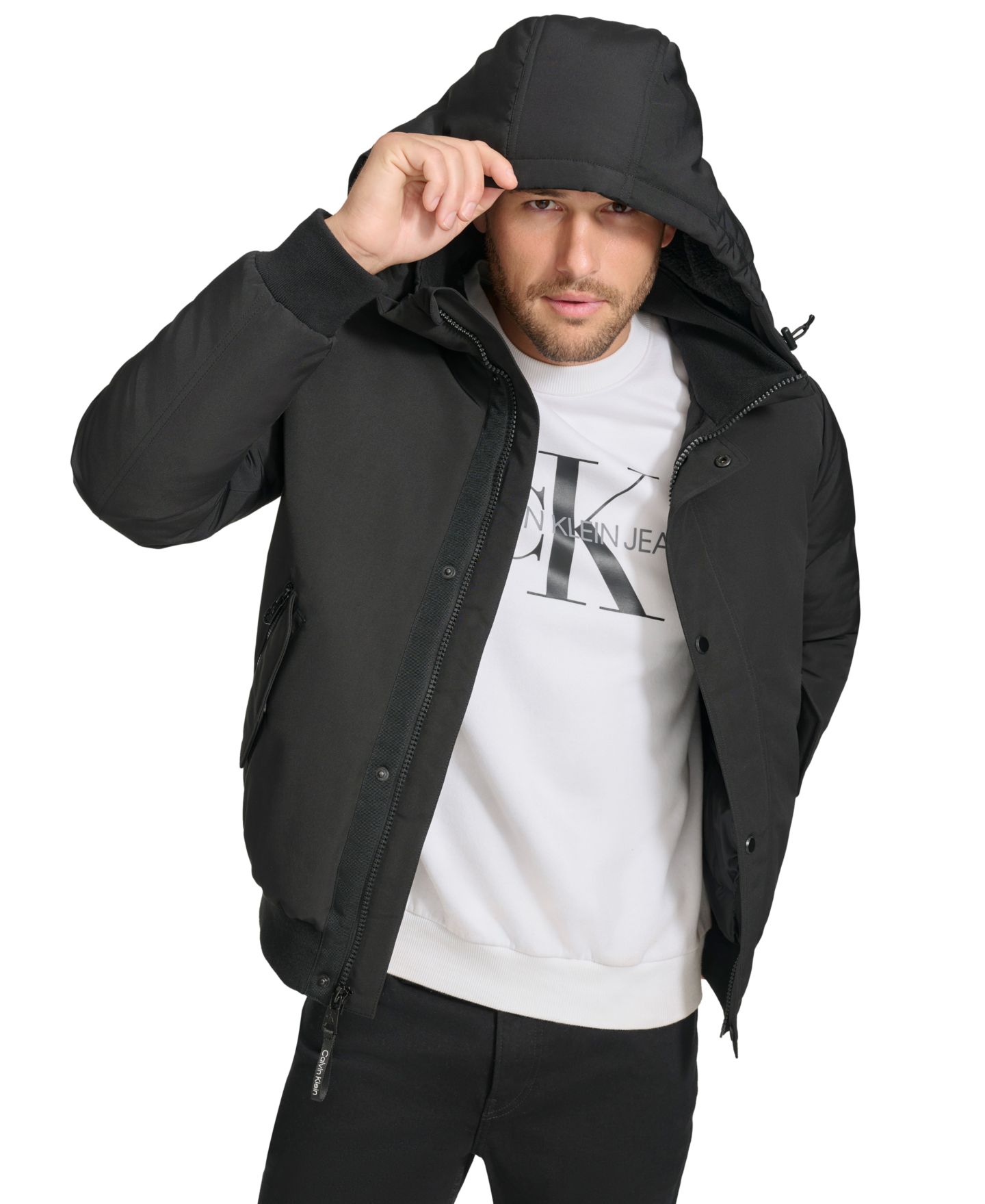 Мужская куртка Calvin Klein Arctic Faille Parka Bomber with Sherpa lined Hood, цвет: Чёрный — фото 5