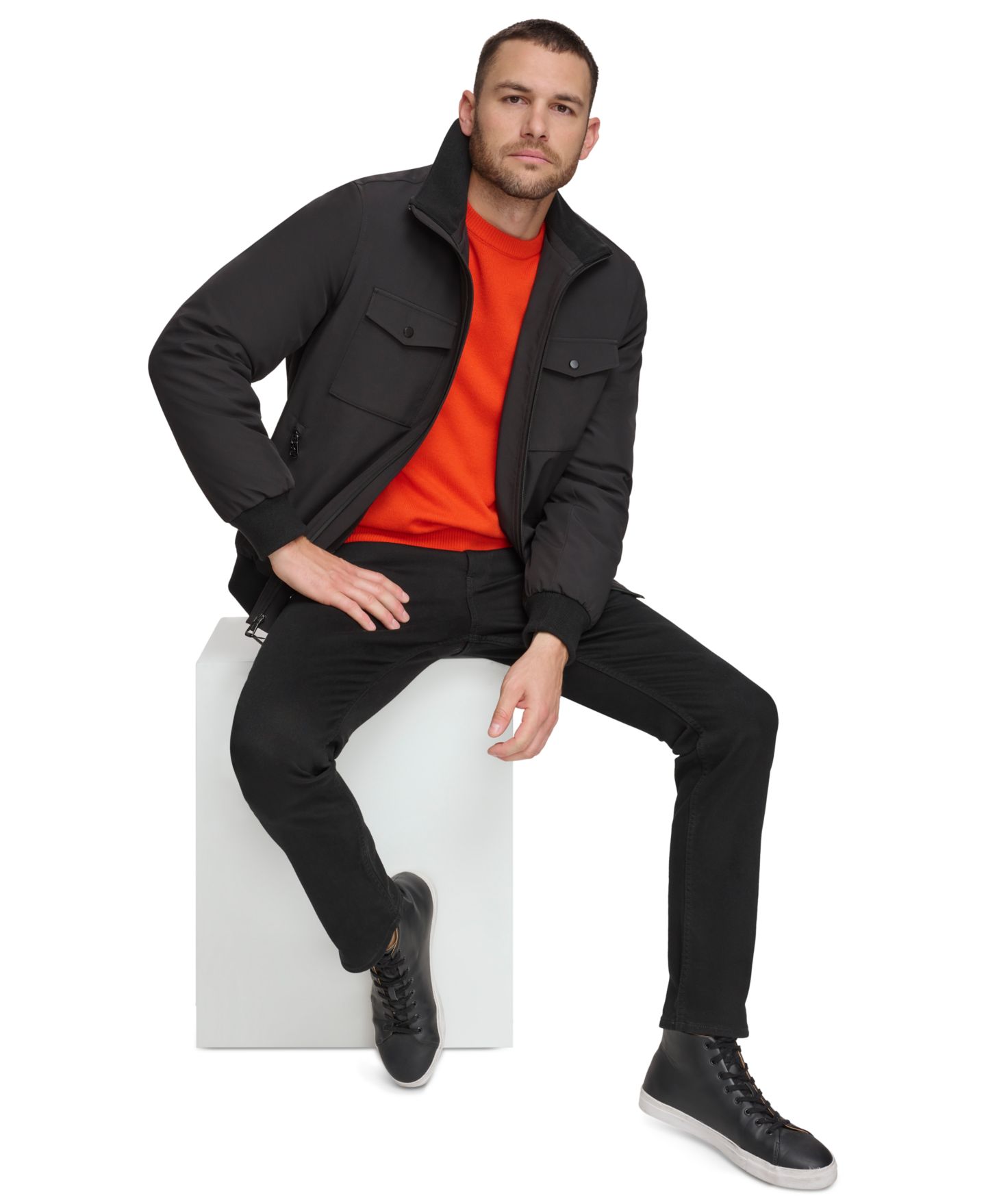 Мужская куртка Calvin Klein Flex Tech Water-Resistant Bomber, цвет: Чёрный — фото 6