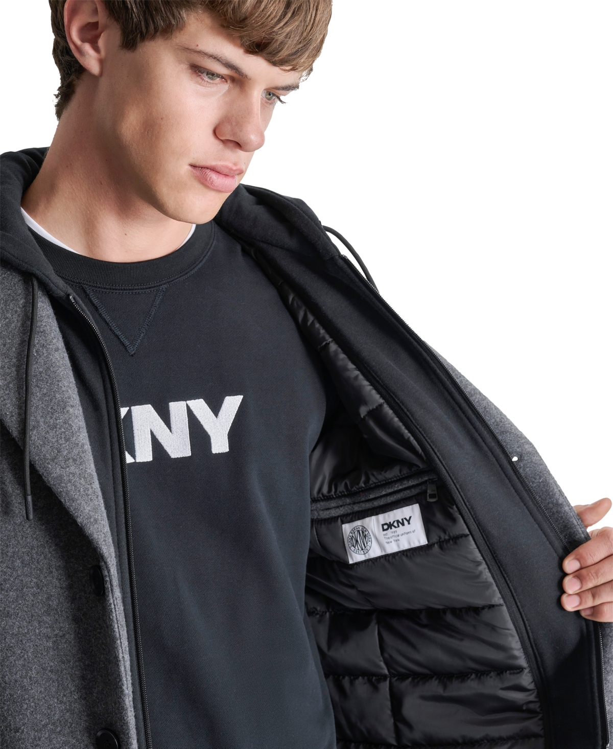 Dkny Men's Removable Hood Notch-Lapel Coat