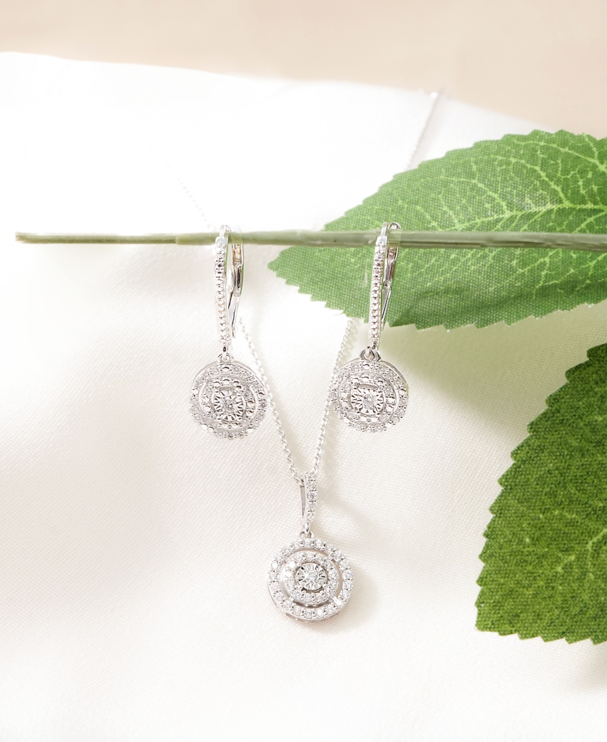 Macy's Diamond Double Halo 18" Pendant Necklace (1/4 Ct. T.w.) In Sterling Silver, Created For  In Sterling Silver