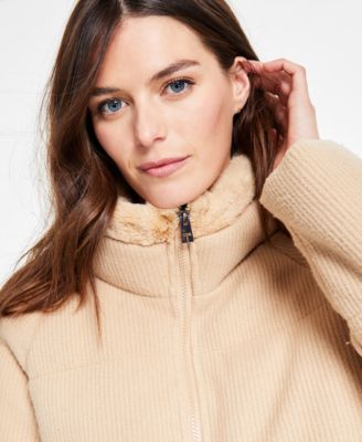 Women's Knit Faux-Fur-Collar Puffer Coat