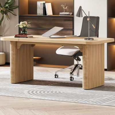 Modern Executive Office Desk, 62-Inch Large Wood Computer Desk, Aesthetic Workstations with Double Pedestal, Writing Table Work Desk for Home Office (Easy to Assemble)