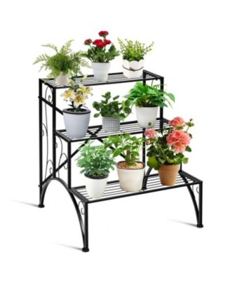 3-Tier Metal Plant Rack Garden Shelf in Stair Style