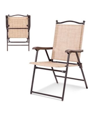 Set of 2 Patio Folding Sling Back Camping Deck Chairs