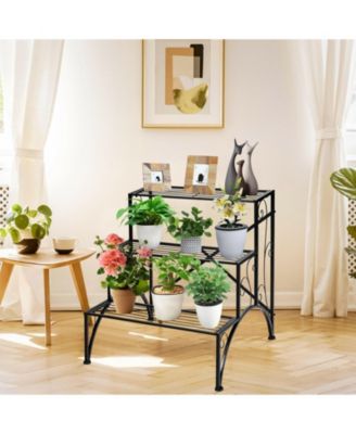 3-Tier Metal Plant Rack Garden Shelf in Stair Style