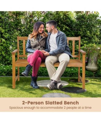 2-Person Outdoor Acacia Wood Bench with Backrest