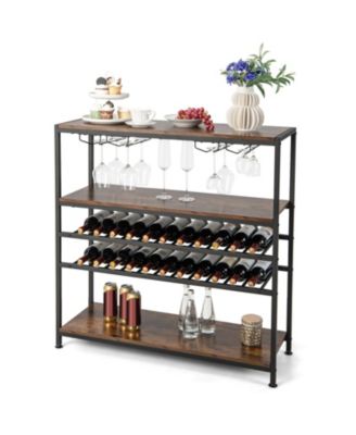 5-tier Wine Rack Table with Glasses Holder