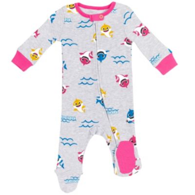 Baby Girls Pinkfong Shark 2 Pack Zip Up Sleep N' Play Coveralls