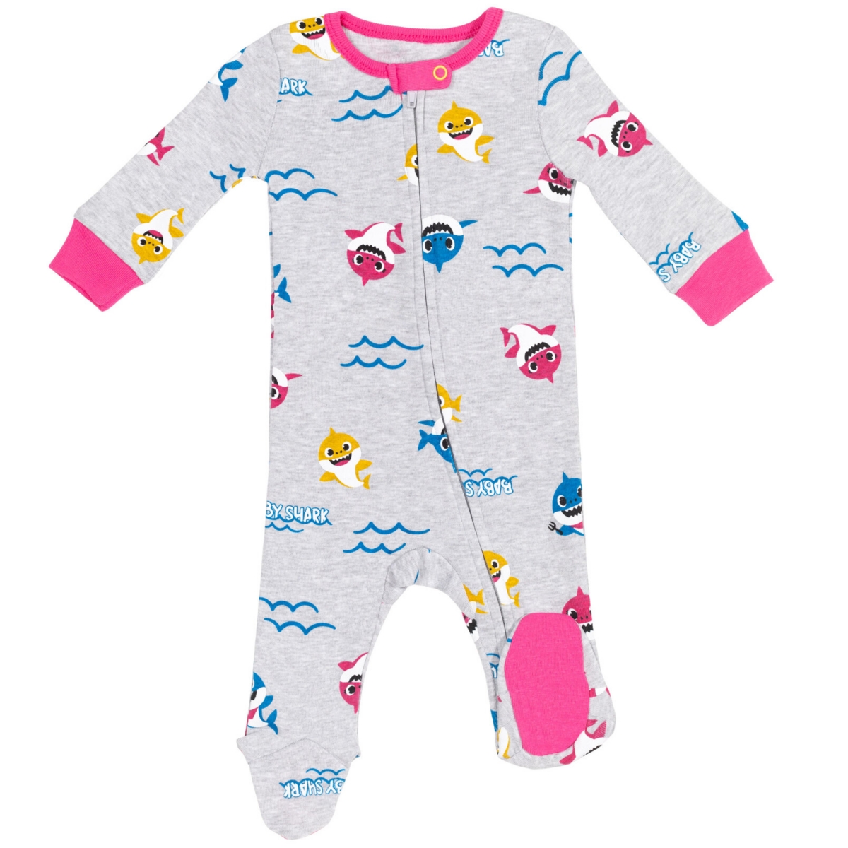Pinkfong Baby Girls Mommy Shark Daddy Shark Baby Shark 2 Pack Zip Up Sleep N' Play Coveralls Newborn to -/ gray