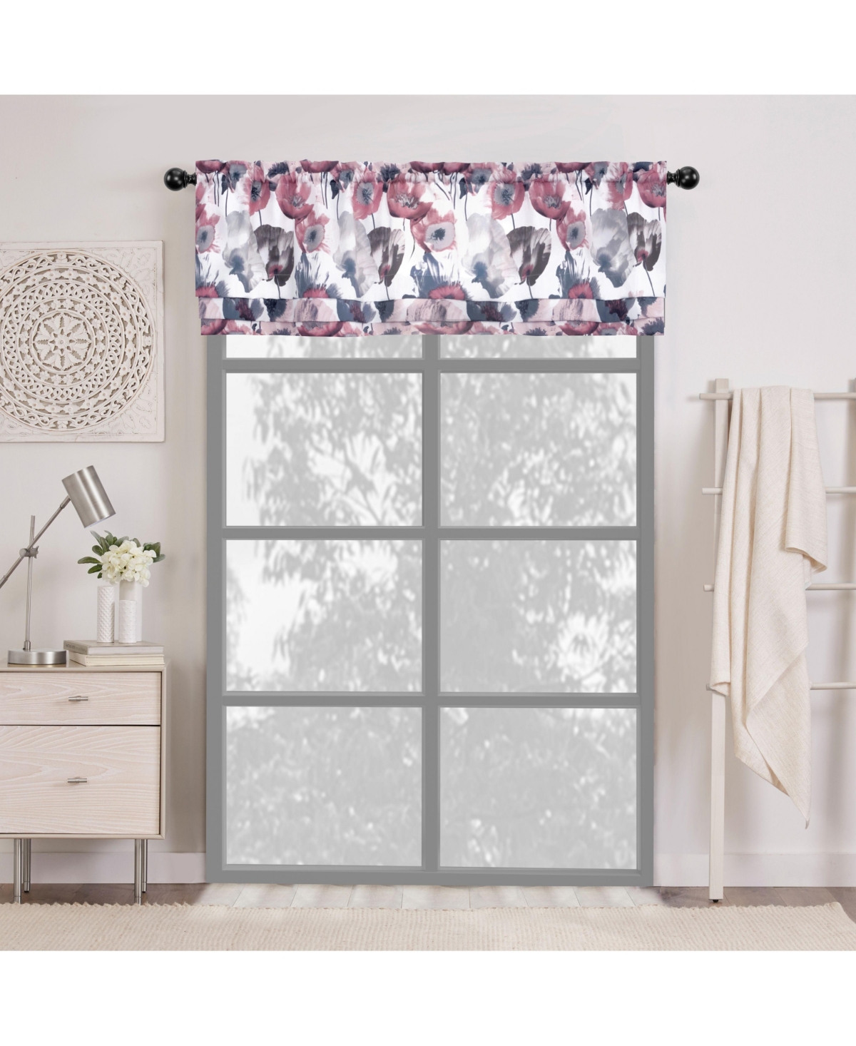 Garden Chic Watercolor Poppy Field Floral Rod Pocket Valance - Blush - Blush