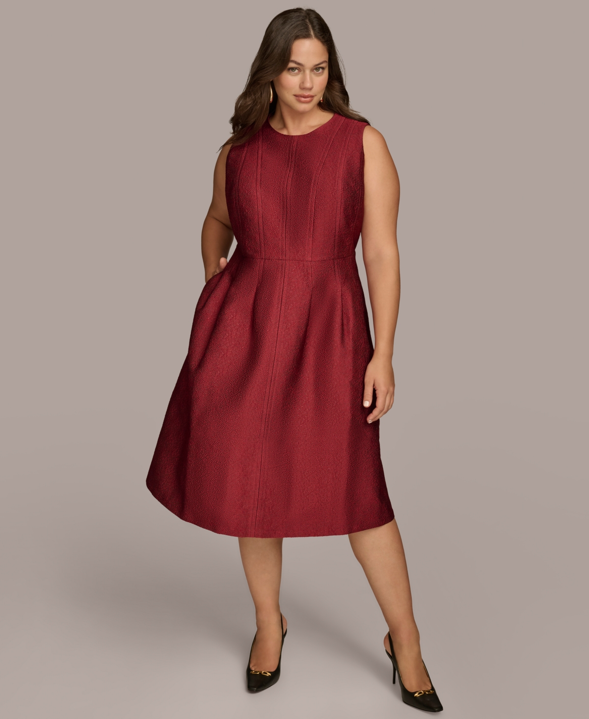 Donna Karan New York Plus Size Jacquard Fit & Flare Dress