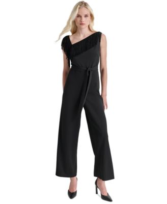 DKNY - Women's Asymmetric-Neck Fringe-Trim Jumpsuit