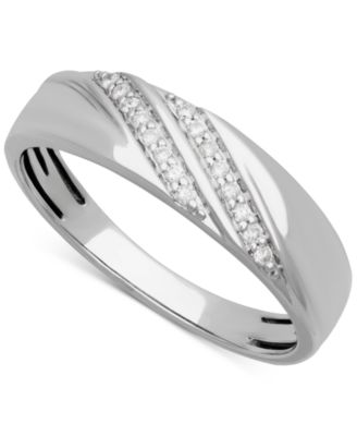 Macy's - Men's Diamond Diagonal Two Row Wedding Band (1/10 ct. t.w.) in 14k White Gold