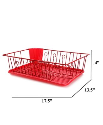 17.5-Inch Red 14-Plate Positioner Detachable Utensil Holder Dish Rack
