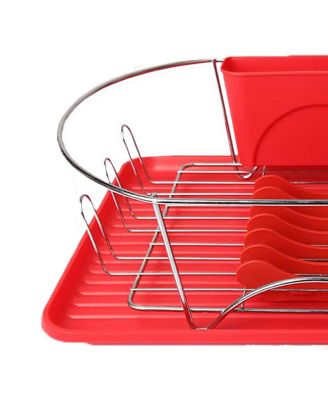 17 Inch Red and Silver Dish Rack with Detachable Utensil holder and a 6 Attachable Plate Positioner