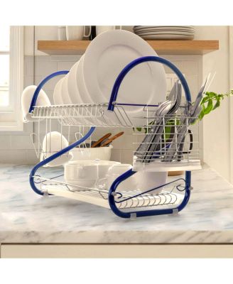 16 Inch Two Shelf Iron Wire Dish Rack in Blue