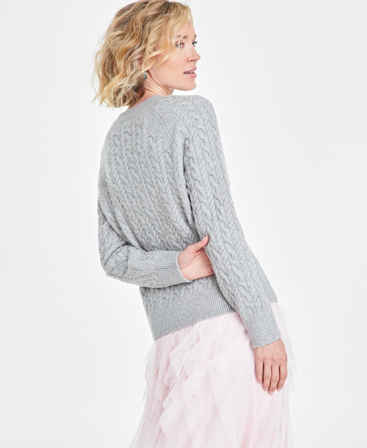 Shop On 34th Women's Cozy Cable-knit Crewneck Sweater, Created For Macy's In Light Grey Heather