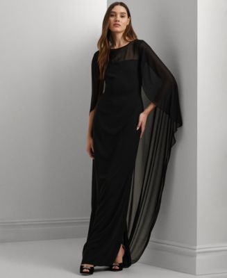 Lauren Ralph Lauren Women's Cape Georgette Gown, Black, 8