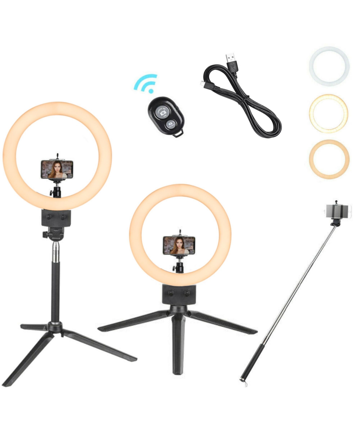 8&#x22; Dimmable Led Ring Light Floor Table Stand Usb with Phone Holder for Makeup Live Stream - Black