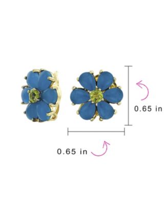 Garden Natural Aqua Jade Flower CZ Center Clip On Earrings Gold Plated Sterling Silver for Non-Pierced Ears