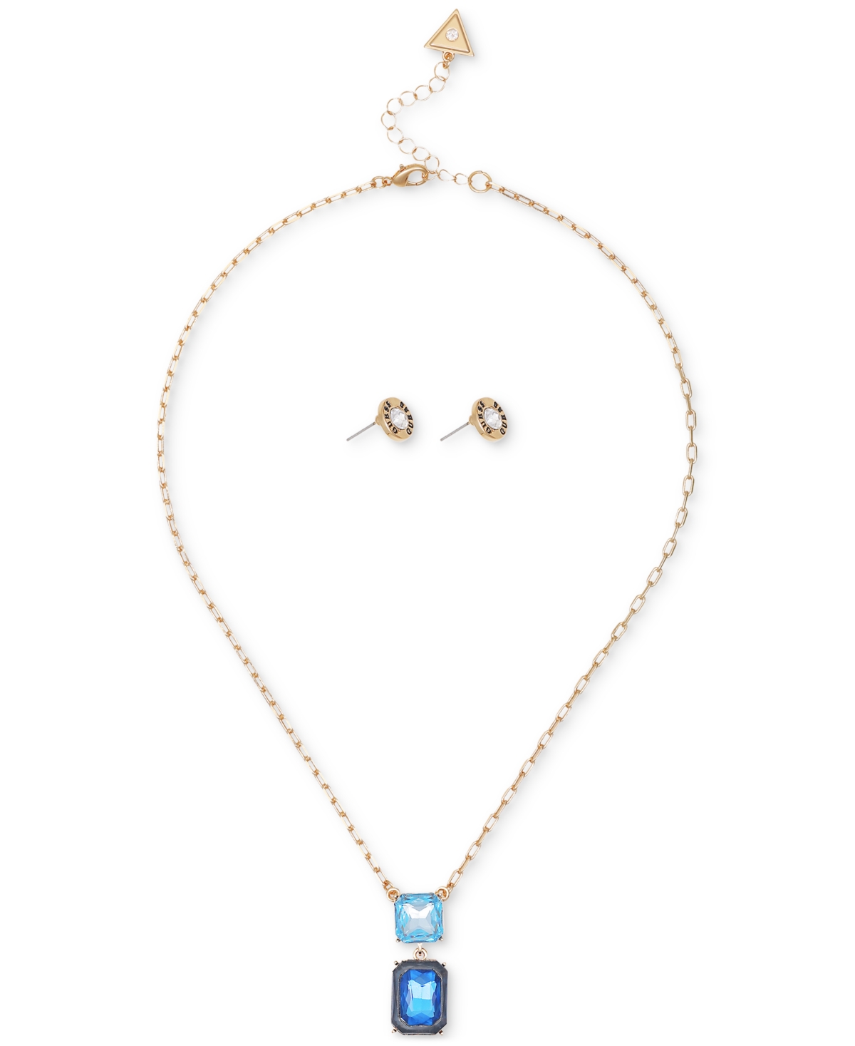 Gold-Tone Drop Pendant Necklace and Stud Earring Jewelry Set - Gold