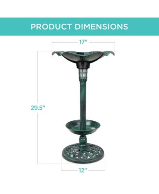 Solar Lighted Pedestal Bird Bath w/ Planter, Integrated Panel