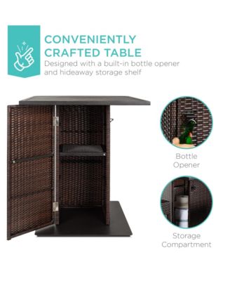 5-Piece Patio Wicker Bar Set w/ Built-In Bottle Opener, Hidden Storage Shelf, 4 Stools