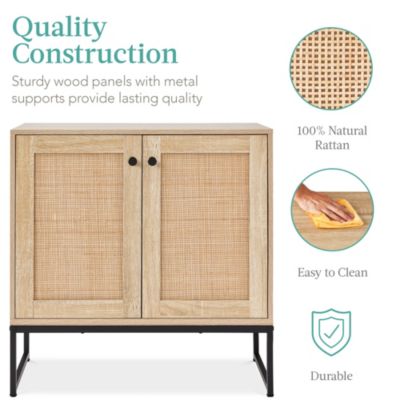 2-Door Rattan Storage Cabinet, Accent Furniture, Cupboard w/ Non-Scratch Foot Pads
