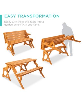 2-in-1 Outdoor Interchangeable Wooden Picnic Table/Garden Bench for w/ Umbrella Hole - Natural