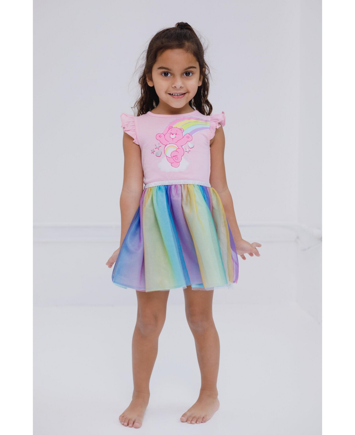 Care Bears Toddler Girls Cheer Bear Rainbow Tulle Dress to -/ rainbow