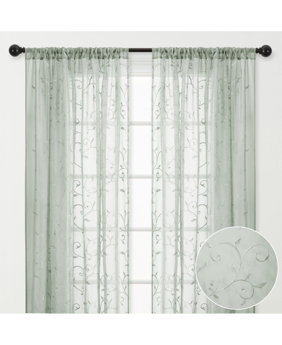 Chanasya Premium Embroidered Swirl Vine Curtains - Sheer Curtains for Living Room, Bedroom, Kitchen - 52