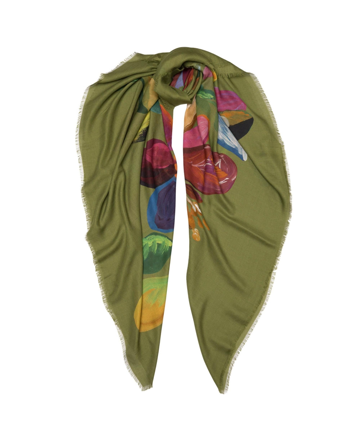 Catrina - Large Modal Cashmere Scarf for Women - Moss green