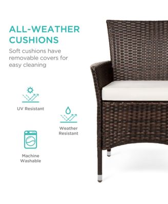 5-Piece Indoor Outdoor Wicker Patio Dining Table Furniture Set w/ Umbrella Cutout, 4 Chairs