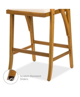 Set of 2 Outdoor Acacia Wood Bar Stools Bar Chairs w/ Weather-Resistant Cushions - Teak Finish