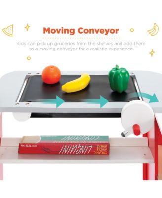 Kids Pretend Play Grocery Store Wooden Supermarket Set w/ Chalkboard, Cash Register