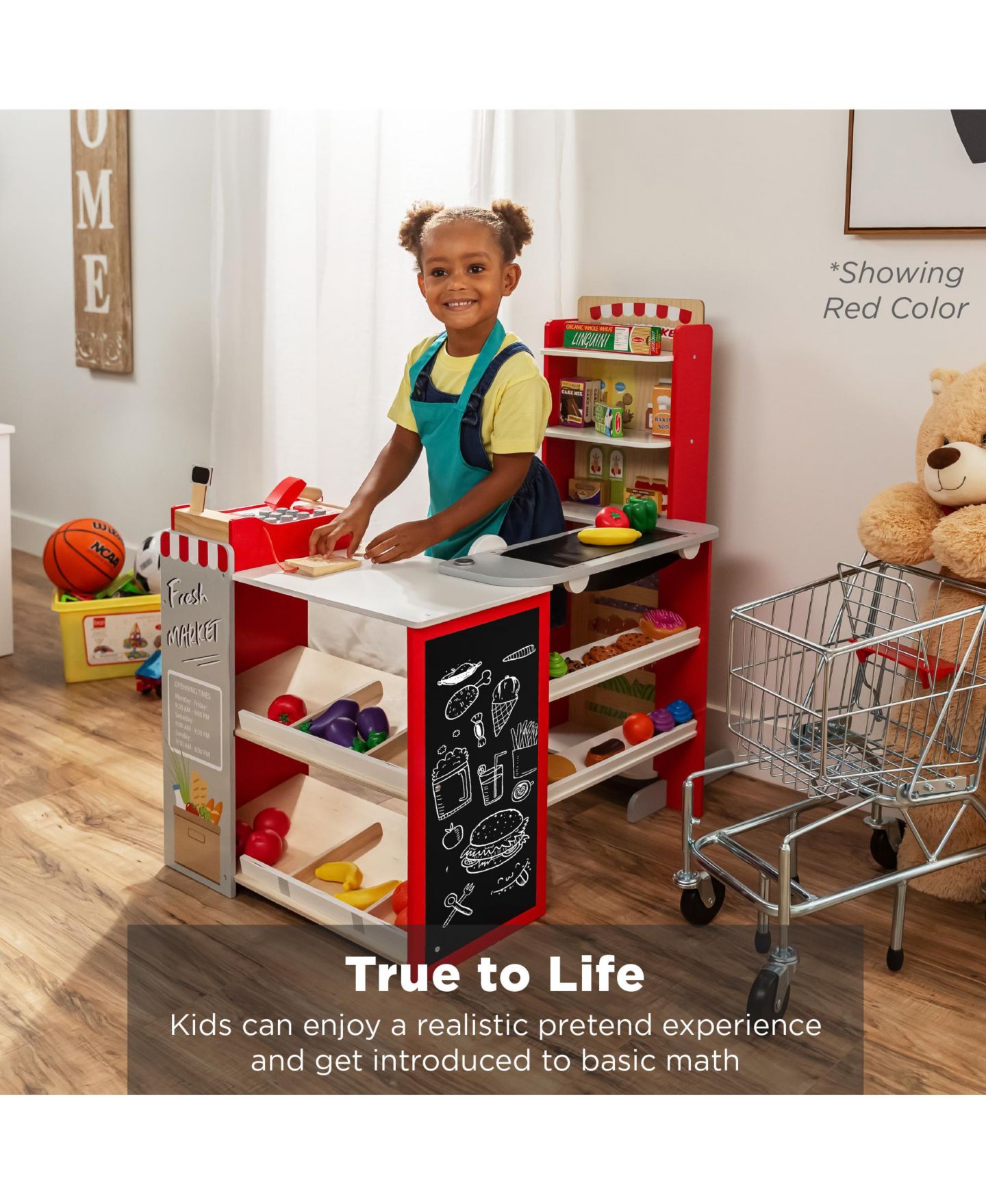 Детский игровой набор Best Choice Products Grocery Store Cash Register and Chalkboard 40+ Piece Playset, Ages 3+, цвет: Зелёный — фото 4