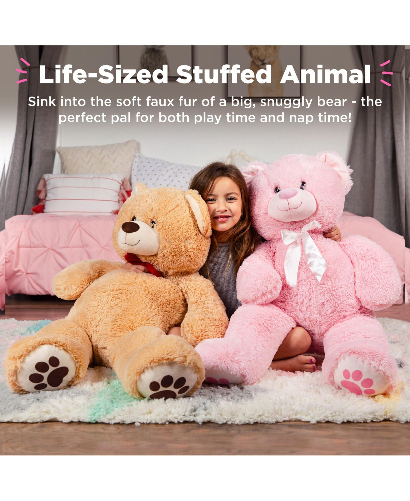 Детская мягкая игрушка Best Choice Products 35in Giant Soft Plush Teddy Bear Stuffed Animal Toy w/ Bow Tie, Footprints, цвет: Коричневый — фото 3