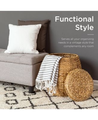 Vintage Multipurpose Hyacinth Storage Organizer Tote Basket  Lid